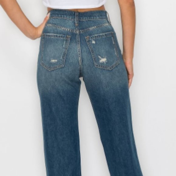 Sneak Peak Distressed Dark Denim High Waist Jeans - Picture 6 of 7